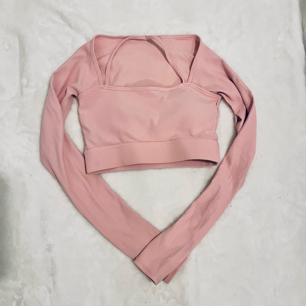 Pink long sleeve workout top